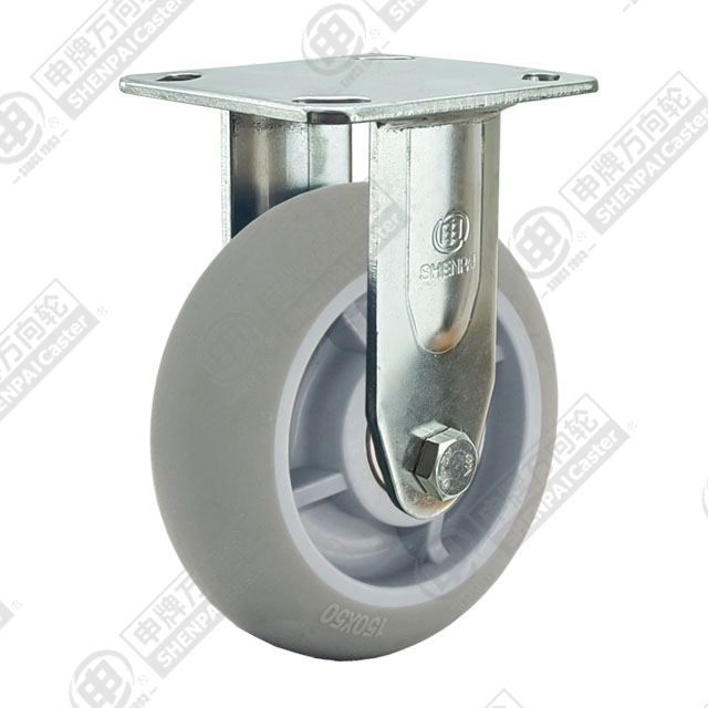 8" Top Plate Fixed Caster, Stainless Steel Frame, Plastic-core TPE Wheel