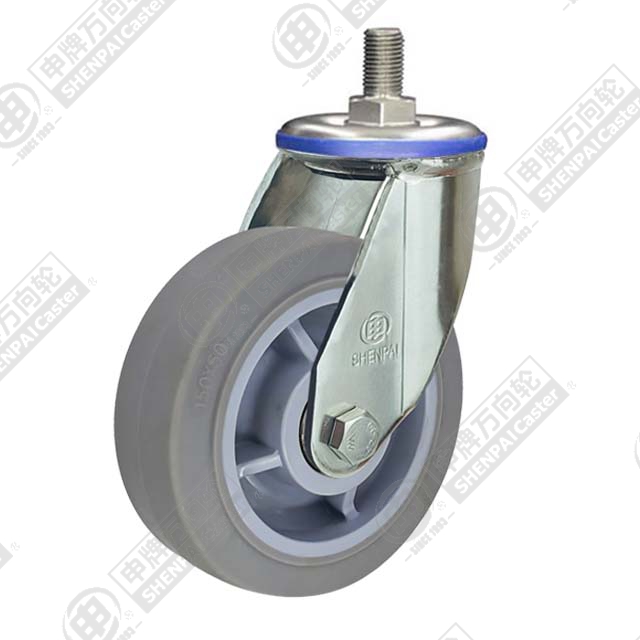 5" Threaded Stem Swivel Caster, Stainless Steel Frame, Plastic-core TPE Wheel, M20*45
