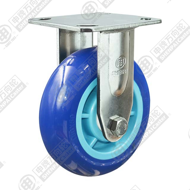 6" Top Plate Fixed Caster, Stainless Steel Frame, Plastic-core Polyurethane Wheel