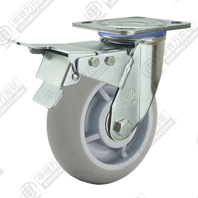 4" Top Plate Swivel Caster, Stainless Steel Frame, Plastic-core TPE Wheel, Total Lock Brake