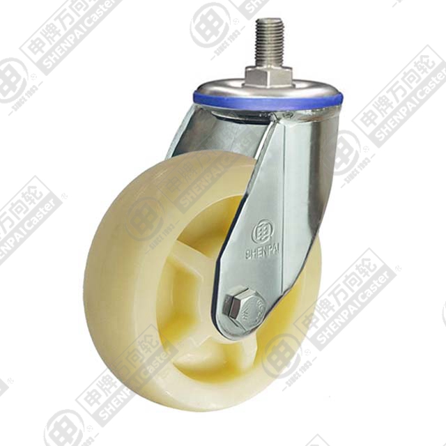 6" Threaded Stem Swivel Caster, Stainless Steel Frame, Polypropylene Wheel, M20*45