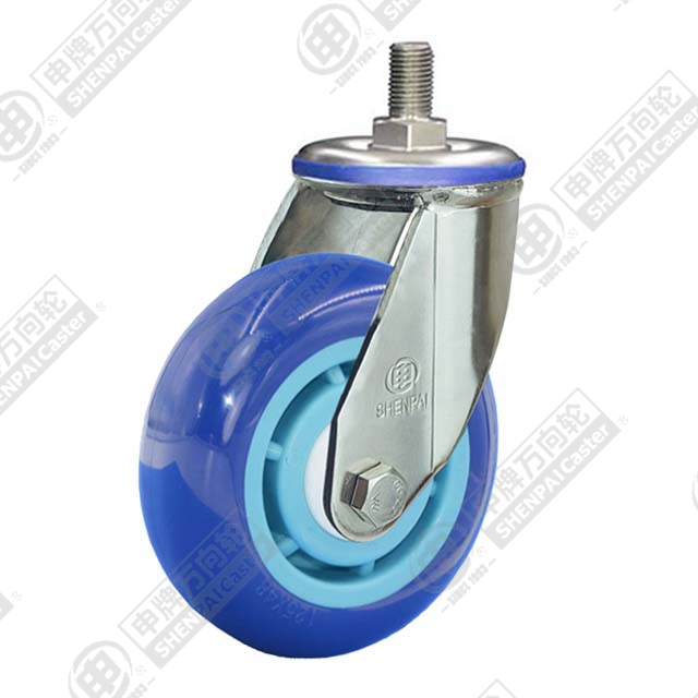 6" Threaded Stem Swivel Caster, Stainless Steel Frame, Plastic-core Polyurethane Wheel, M20*45