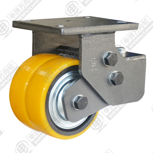 6" Top Plate Fixed Caster, Iron Core Polyurethane Wheel