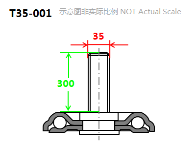 6" Threaded Stem Swivel Caster, Steel Core Rubber Wheel, Total Lock Brake, M35*300 mounting dimensions