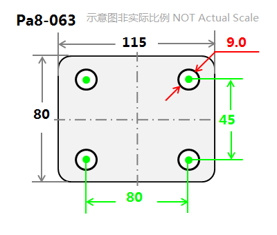 4" Top Plate Fixed Caster, Nylon Core Rubber Wheel mounting dimensions