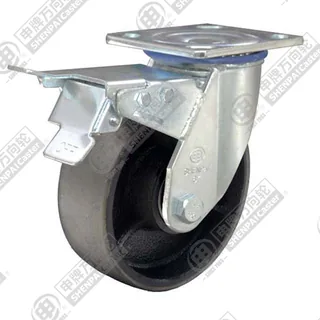 5" Top Plate Swivel Caster, Cast Iron Wheel, Total Lock Brake