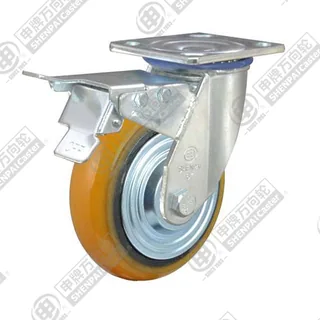 5" Top Plate Swivel Caster, Iron Core Polyurethane Wheel, Total Lock Brake