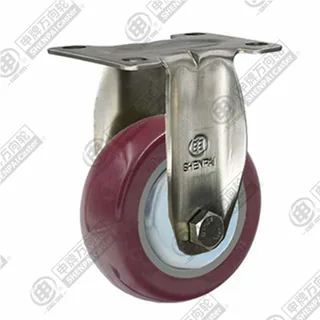 3" Top Plate Fixed Caster, Stainless Steel Frame, Plastic-core Polyurethane Wheel