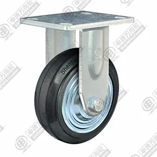 5" Top Plate Fixed Caster, Iron Core Rubber Wheel