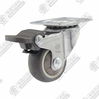 1" Top Plate Swivel Caster, Plastic-core TPE Wheel, Rear Parking Brake