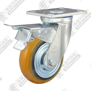 5" Top Plate Swivel Caster, Iron Core Polyurethane Wheel, Total Lock Brake