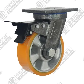 5" Top Plate Swivel Caster, Aluminum Core Polyurethane Wheel, Total Lock Brake