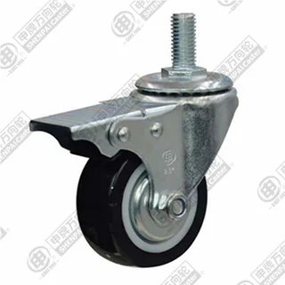 2" Threaded Stem Swivel Caster, Plastic-core Polyurethane Wheel, Total Lock Brake, M12*25