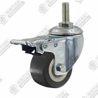1.5" Threaded Stem Swivel Caster, Plastic-core Polyurethane Wheel, Total Lock Brake, M10*25