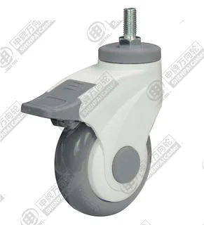 3" Threaded Stem Swivel Caster, Plastic-core Polyurethane Wheel, Total Lock Brake, M12*25