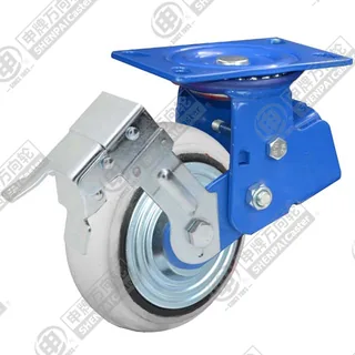 5" Top Plate Swivel Caster, Iron Core Polyurethane Wheel, Rear Parking Brake