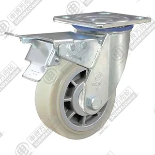 4" Top Plate Swivel Caster, Plastic-core Nylon Wheel, Total Lock Brake