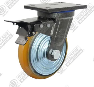 5" Top Plate Swivel Caster, Iron Core Polyurethane Wheel, Total Lock Brake