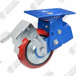 5" Top Plate Swivel Caster, Iron Core Polyurethane Wheel, Rear Parking Brake