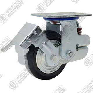 5" Top Plate Swivel Caster, Iron Core Rubber Wheel, Total Lock Brake