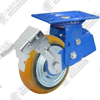 5" Top Plate Swivel Caster, Iron Core Polyurethane Wheel, Total Lock Brake