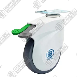 4" Top Plate Swivel Caster, Plastic-core TPE Wheel, Direction Lock Brake
