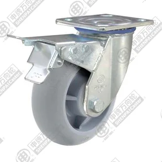4" Top Plate Swivel Caster, Plastic-core TPE Wheel, Total Lock Brake