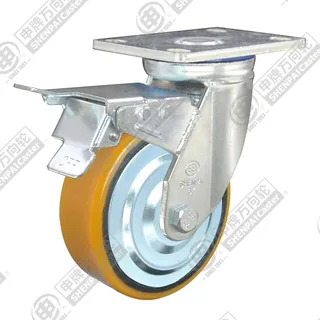 4" Top Plate Swivel Caster, Iron Core Polyurethane Wheel, Total Lock Brake
