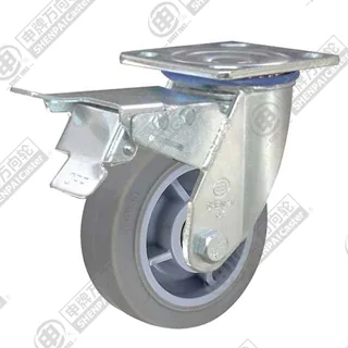 4" Top Plate Swivel Caster, Plastic-core TPE Wheel, Total Lock Brake