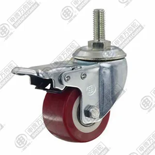 1.5" Threaded Stem Swivel Caster, Plastic-core Polyurethane Wheel, Total Lock Brake, M10*25