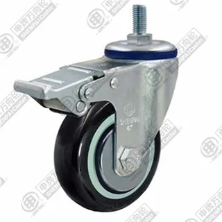 3" Threaded Stem Swivel Caster, Plastic-core Polyurethane Wheel, Total Lock Brake, M12*25