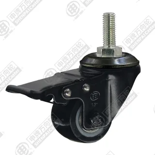1.5" Threaded Stem Swivel Caster, Plastic-core Polyurethane Wheel, Total Lock Brake, M10*25