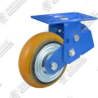 5" Top Plate Fixed Caster, Iron Core Polyurethane Wheel