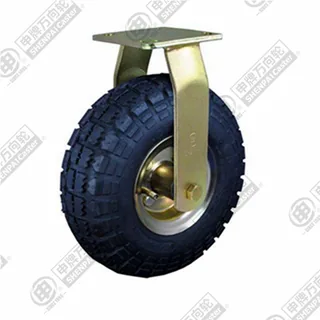 8" Top Plate Fixed Caster, Pneumatic Rubber Wheel