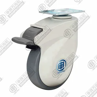 4" Top Plate Swivel Caster, Plastic-core TPE Wheel, Total Lock Brake