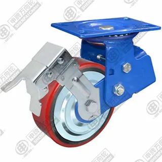 5" Top Plate Swivel Caster, Iron Core Polyurethane Wheel, Total Lock Brake
