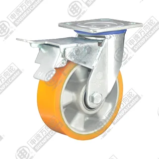 4" Top Plate Swivel Caster, Aluminum Core Polyurethane Wheel, Total Lock Brake