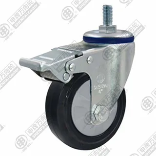 3" Threaded Stem Swivel Caster, Nylon Core Rubber Wheel, Total Lock Brake, M12*25