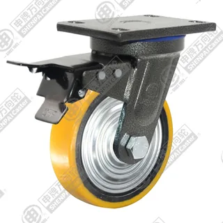 5" Top Plate Swivel Caster, Iron Core Polyurethane Wheel, Total Lock Brake