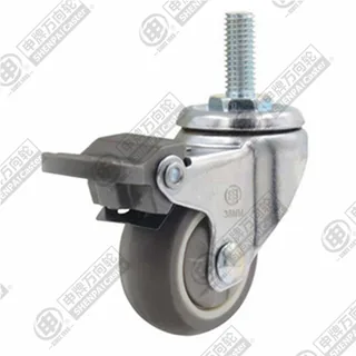 1" Threaded Stem Swivel Caster, Plastic-core TPE Wheel, Rear Parking Brake, M8*20