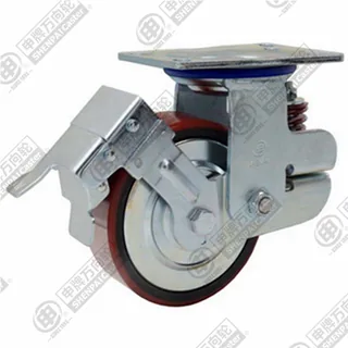 5" Top Plate Swivel Caster, Iron Core Polyurethane Wheel, Rear Parking Brake