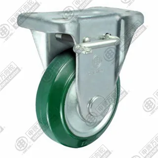 3" Top Plate Fixed Caster, Steel Core Rubber Wheel, Rear Parking Brake