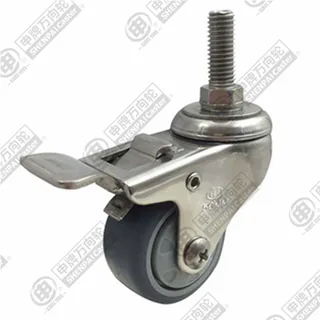 1.5" Threaded Stem Swivel Caster, Stainless Steel Frame, Plastic-core TPE Wheel, Total Lock Brake, M10*25
