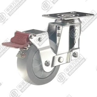 3" Top Plate Swivel Caster, Plastic-core TPE Wheel, Total Lock Brake