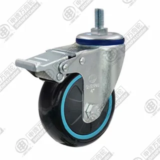 3" Threaded Stem Swivel Caster, Plastic-core Polyurethane Wheel, Total Lock Brake, M12*25
