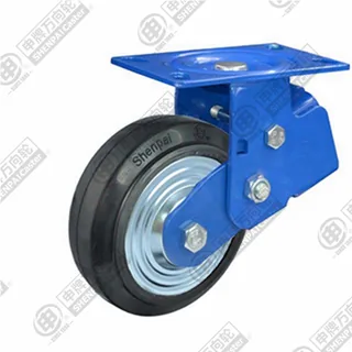 5" Top Plate Fixed Caster, Iron Core Rubber Wheel