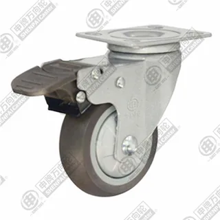 3" Top Plate Swivel Caster, Plastic-core TPE Wheel, Total Lock Brake