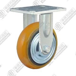 5" Top Plate Fixed Caster, Iron Core Polyurethane Wheel