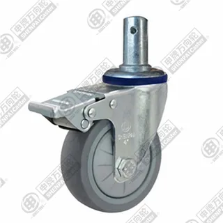3" Round Stem Swivel Caster, Plastic-core TPE Wheel, Total Lock Brake