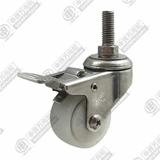 1.5" Threaded Stem Swivel Caster, Stainless Steel Frame, Integral Nylon Wheel, Total Lock Brake, M10*25
